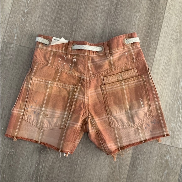 FREE PEOPLE Moxie Barrel Denim Shorts Rust Plaid NWT We The Free - Picture 5 of 13